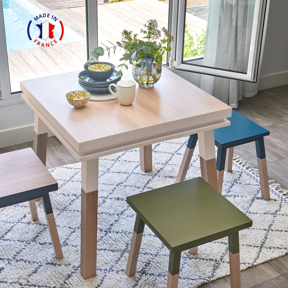 Table de cuisine carrée avec tiroir 100 cm, 100% frêne massif