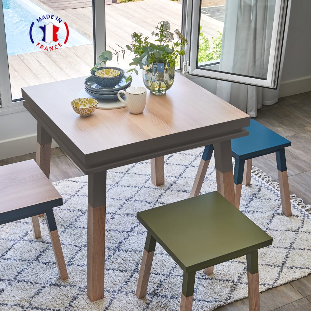 Table de cuisine carrée avec tiroir 100 cm, 100% frêne massif