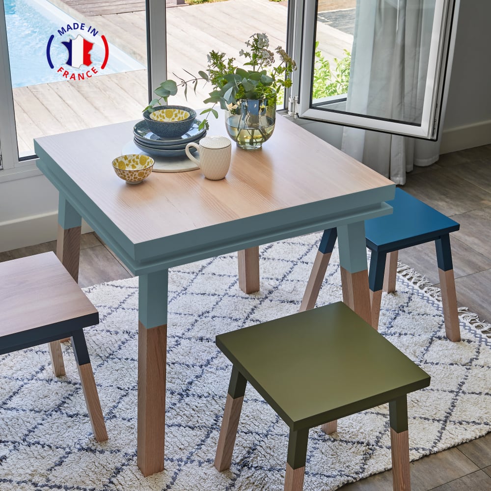 Table de cuisine carrée avec tiroir 100 cm, 100% frêne massif