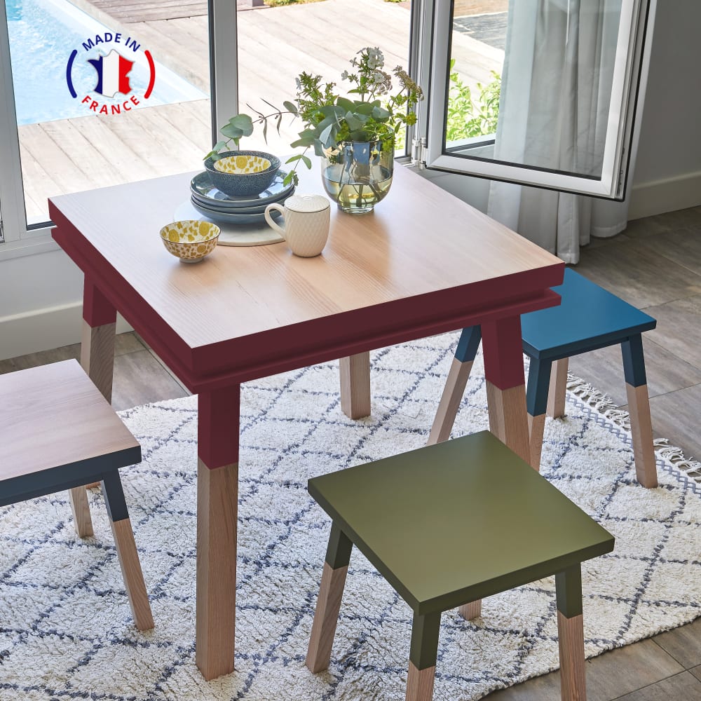 Table de cuisine carrée avec tiroir 100 cm, 100% frêne massif