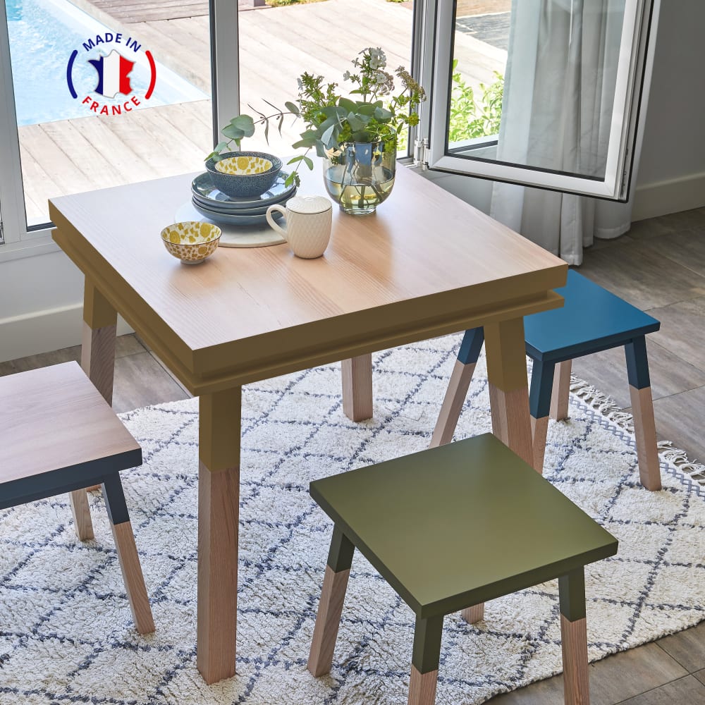 Table de cuisine carrée avec tiroir 100 cm, 100% frêne massif