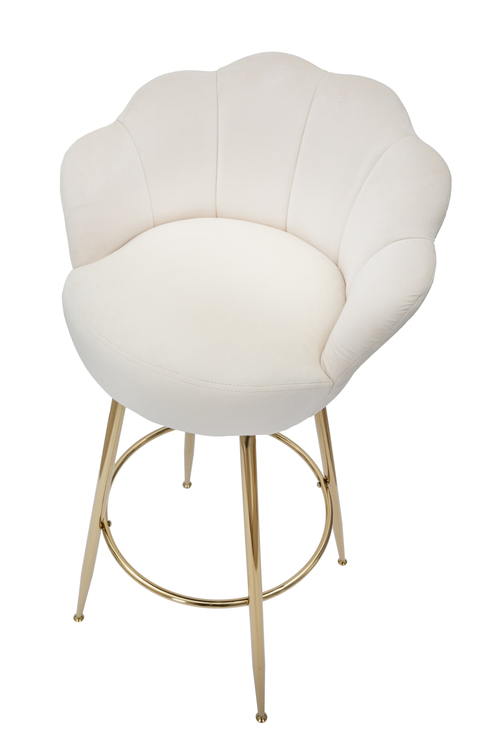 Sgabello bar in metallo dorato e seduta in tessuto beige cm