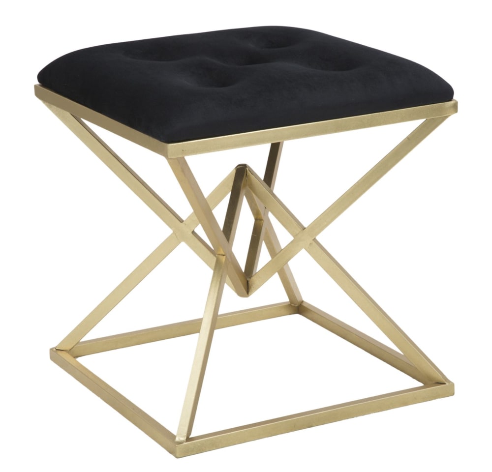 Sgabello dorato in metallo e seduta in velluto nero cm 45x45x48 - Modello Classico chic - Metallo