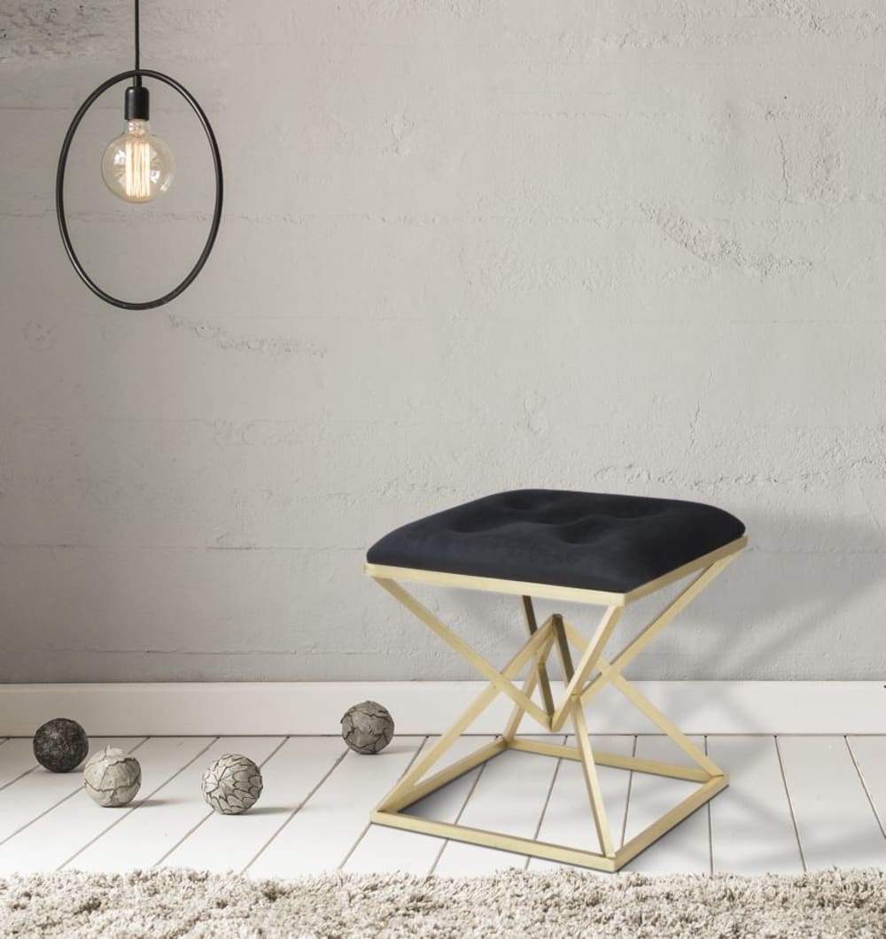 Sgabello dorato in metallo e seduta in velluto nero cm 45x45x48 -