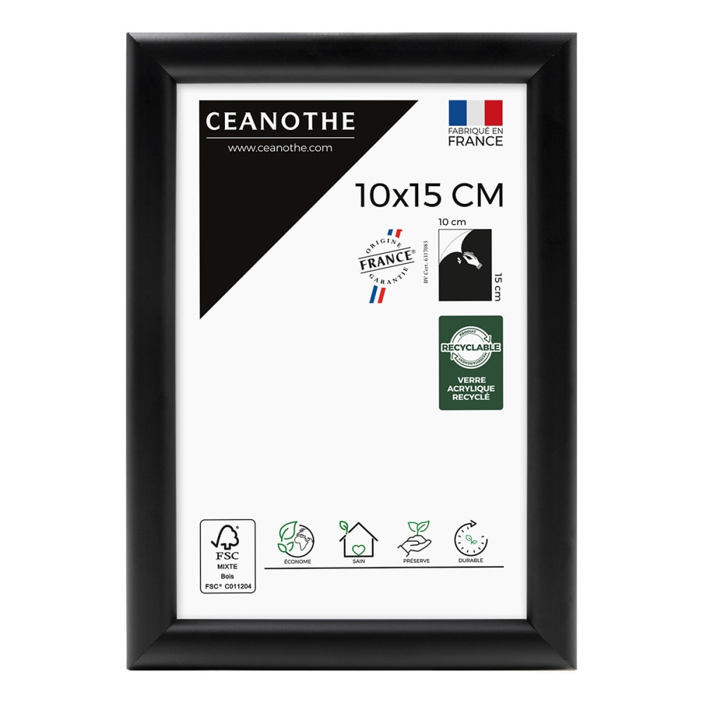 Cadre photo exposition noir 10x15 cm bois massif fsc