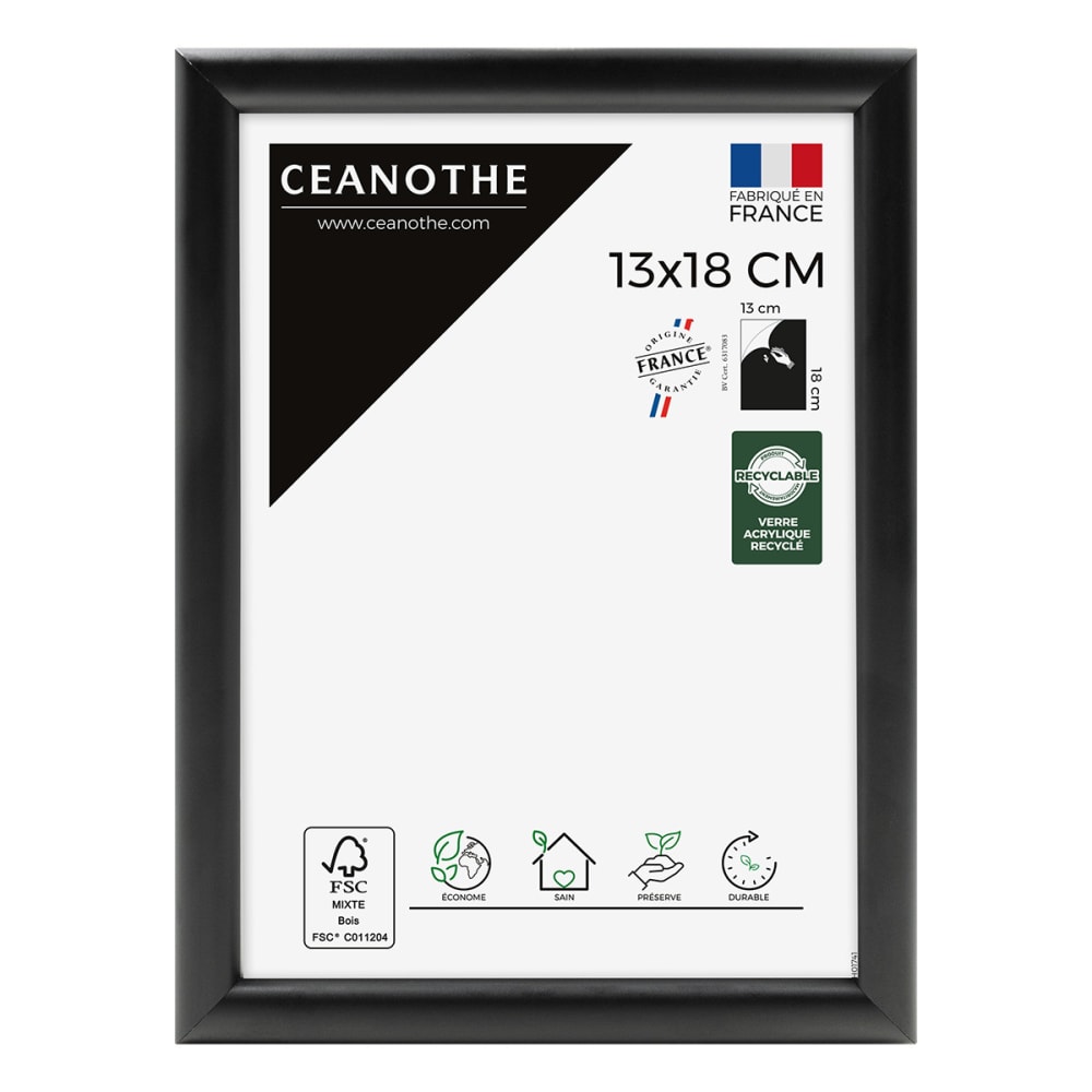 Cadre photo exposition noir 13x18 cm bois massif fsc