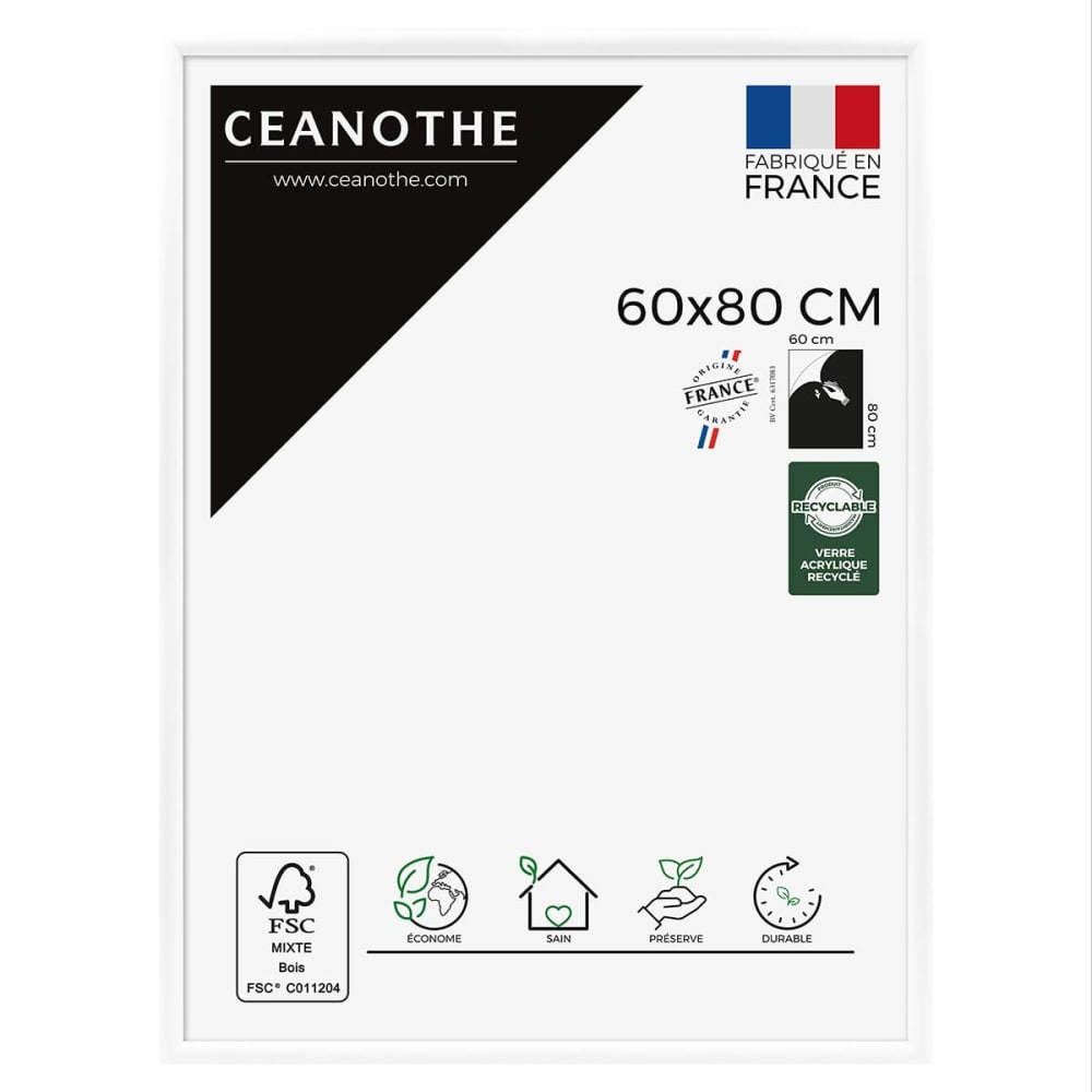 Cadre photo exposition blanc 60x80 cm bois massif fsc
