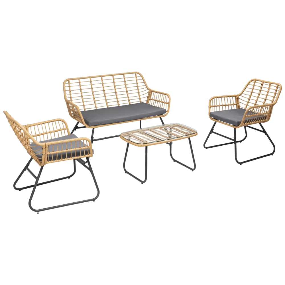Salon de jardin 4 places en résine et coussins gris - Maisons du Monde