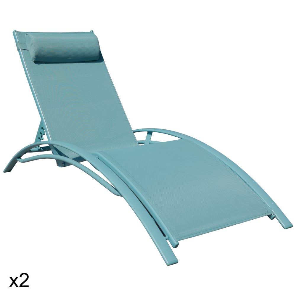 Lot de 2 transat en textilène bleu clair et structure bleu clair