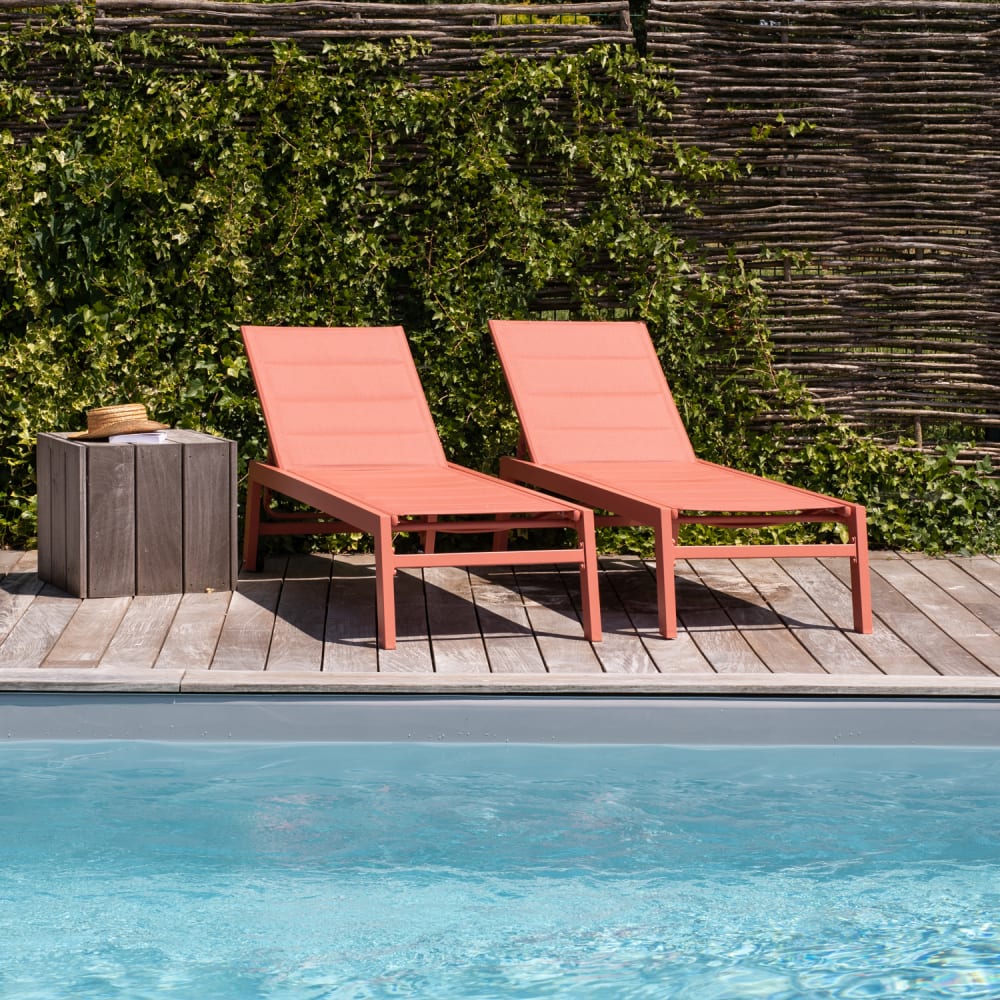 2er Set Sonnenliegen aus Textilene und Aluminium Terracotta -