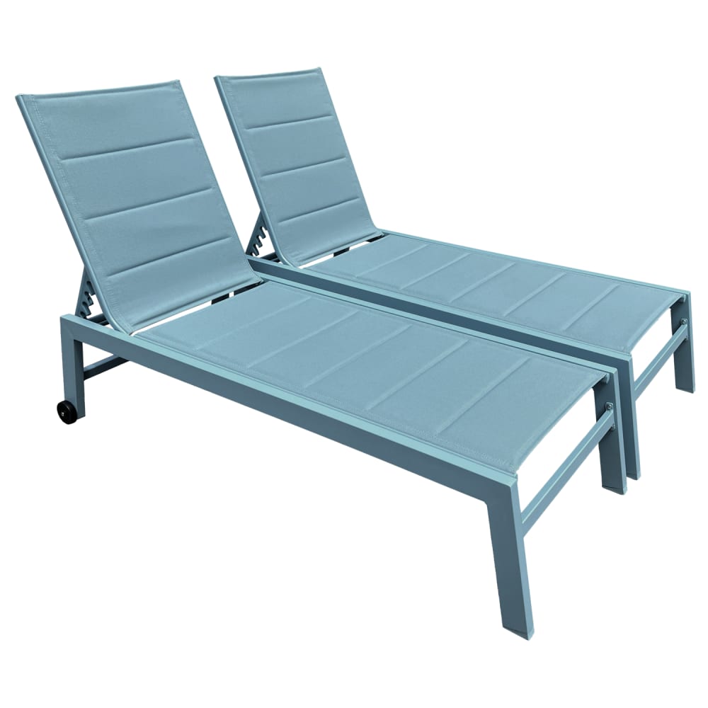 Set di 2 lettini in textilene e alluminio di colore blu chiaro - Modello Contemporaneo - Blu - PVC - Cloruro di polivinile