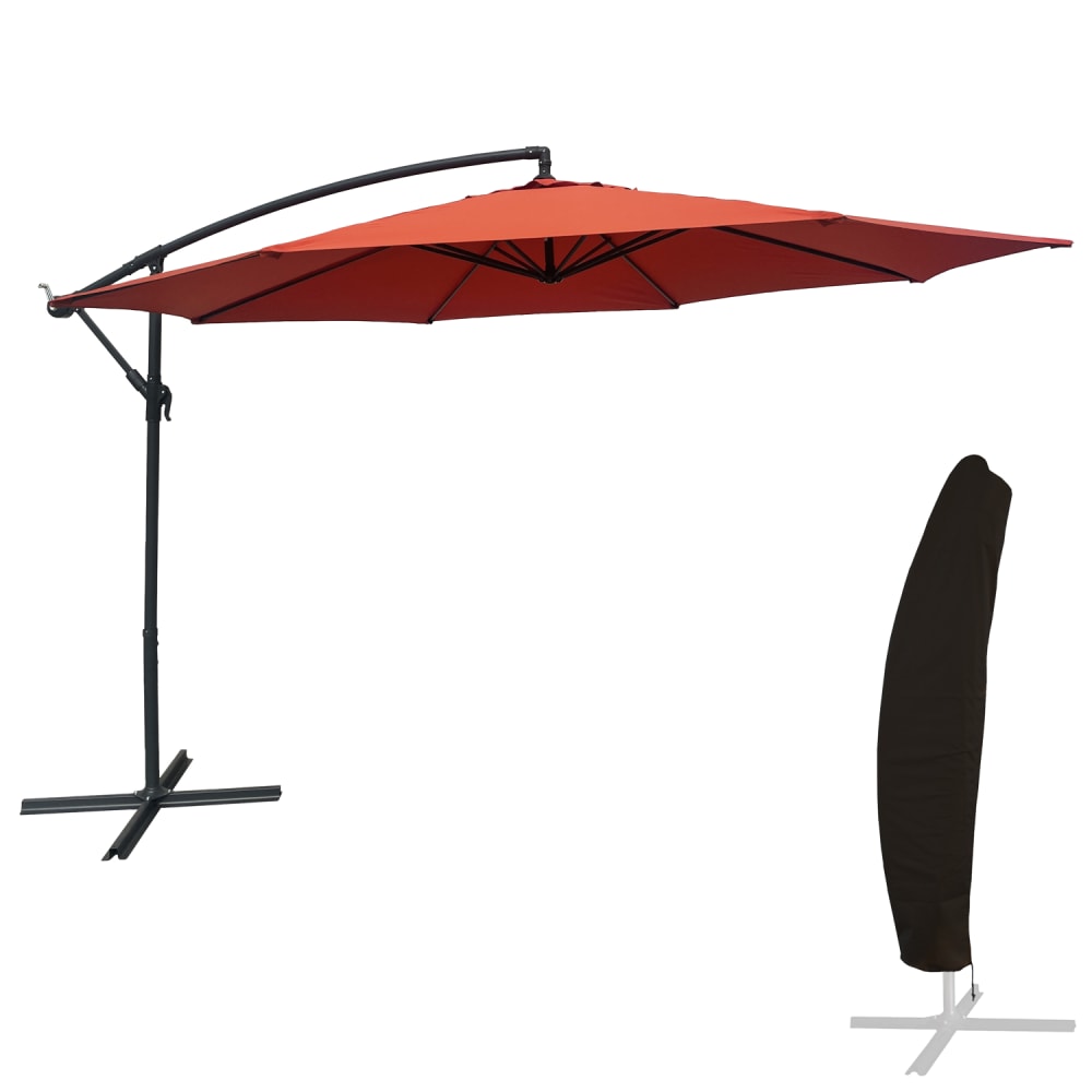 Parasol déporté rond 3,50m en acier toile terracotta avec housse