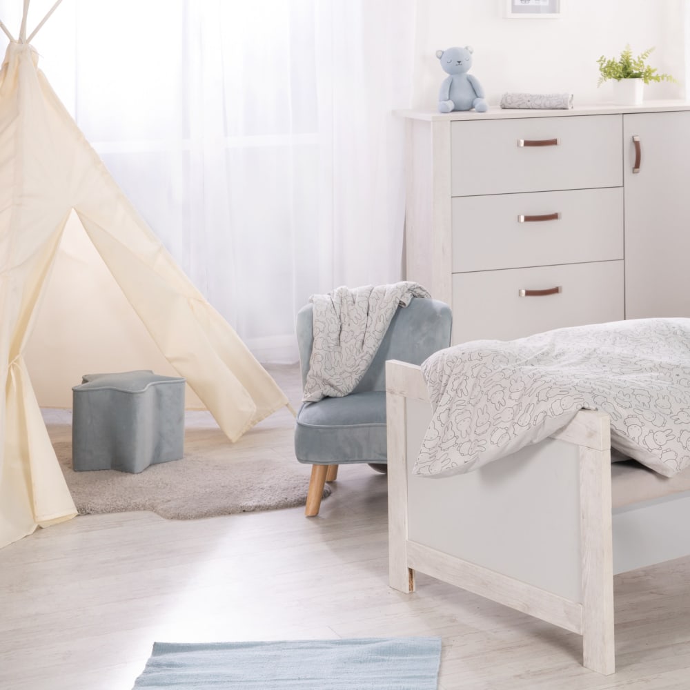 Kinderhocker in Sternform aus Samtstoff - Hellblau - Maisons Du