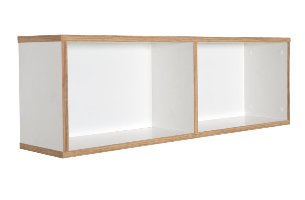 Étagère murale 2 niches en bois blanc et décor chêne doré
