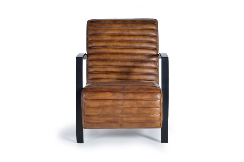 Fauteuil en cuir marron et métal