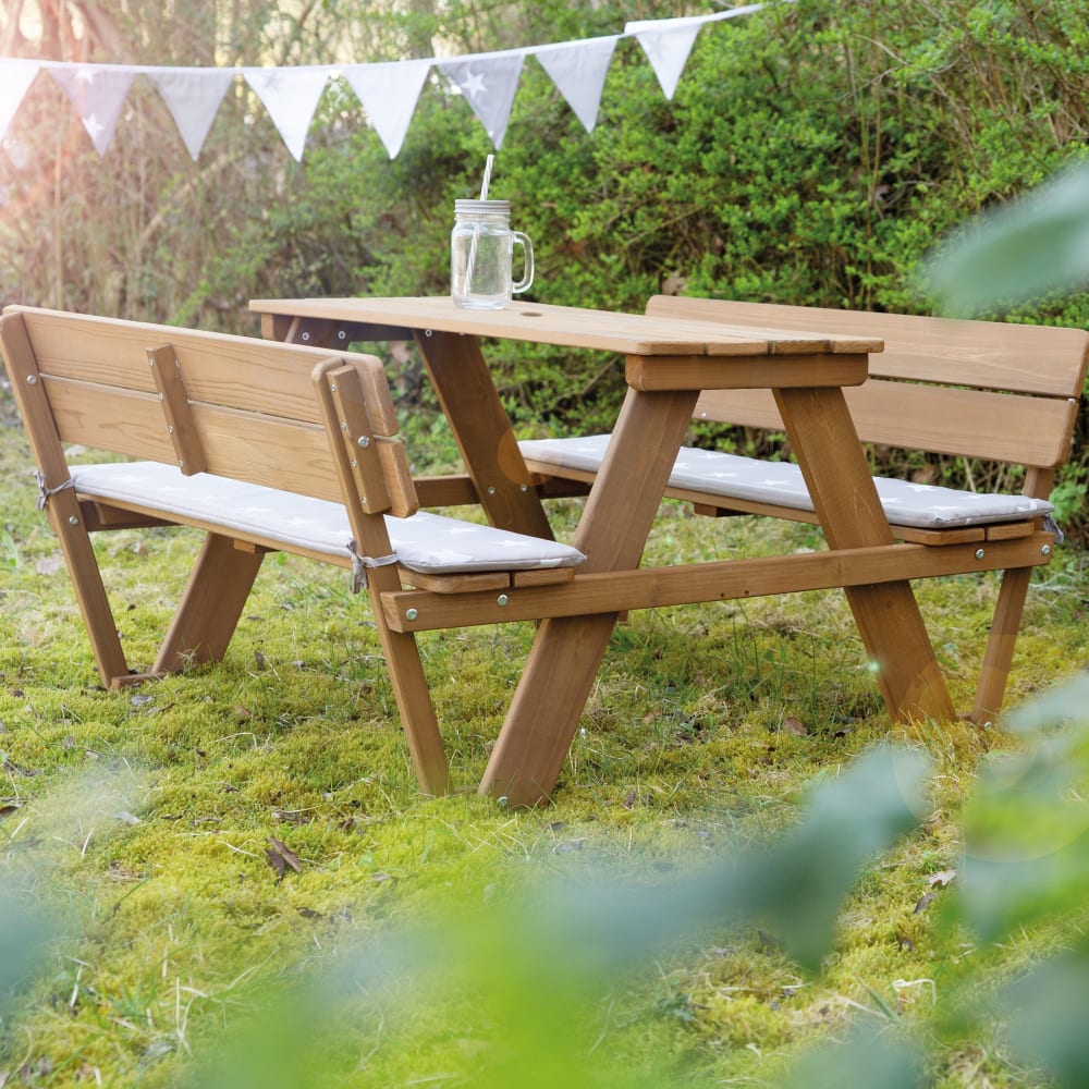 Table pique-nique avec dossier et coussin banc - teck - Maisons du Monde