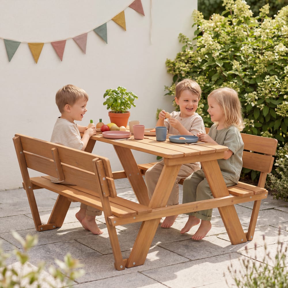 Table de pique-nique pour 4 enfants en bois lasuré teck - Maisons du Monde