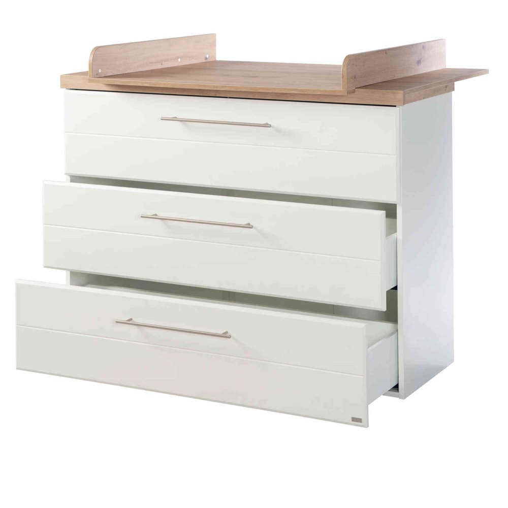 Commode à langer large 3 tiroirs en bois blanc et chêne artisan - Maisons du Monde