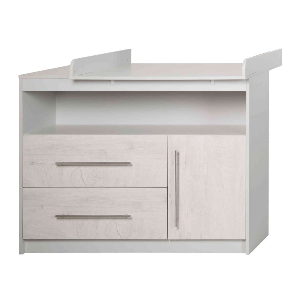 roba Wickelkommode breit, 1 Tür, 3 Schubladen, offenes Fach, Grau style modern WEISS HOLZ Kinder