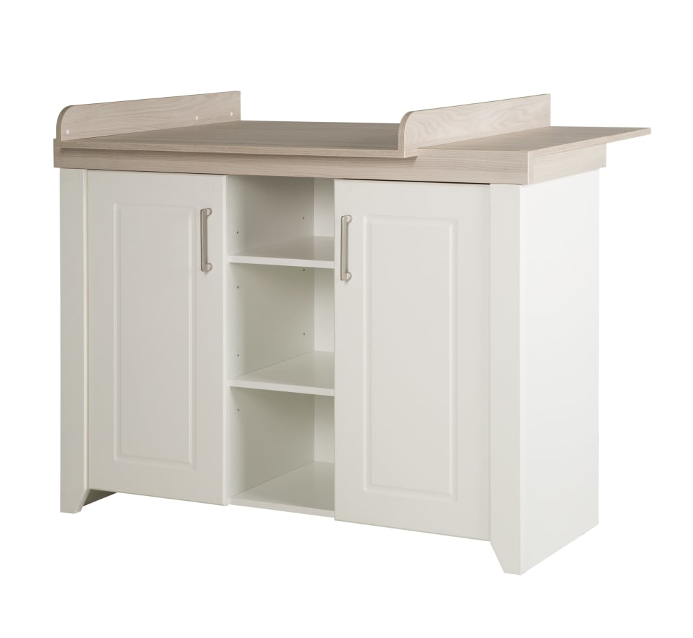 Commode à langer 2 portes 3 niches blanc et effet bois