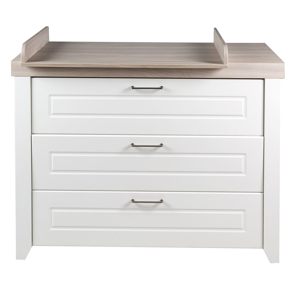 Commode à langer rustique 3 tiroirs blanc et effet bois