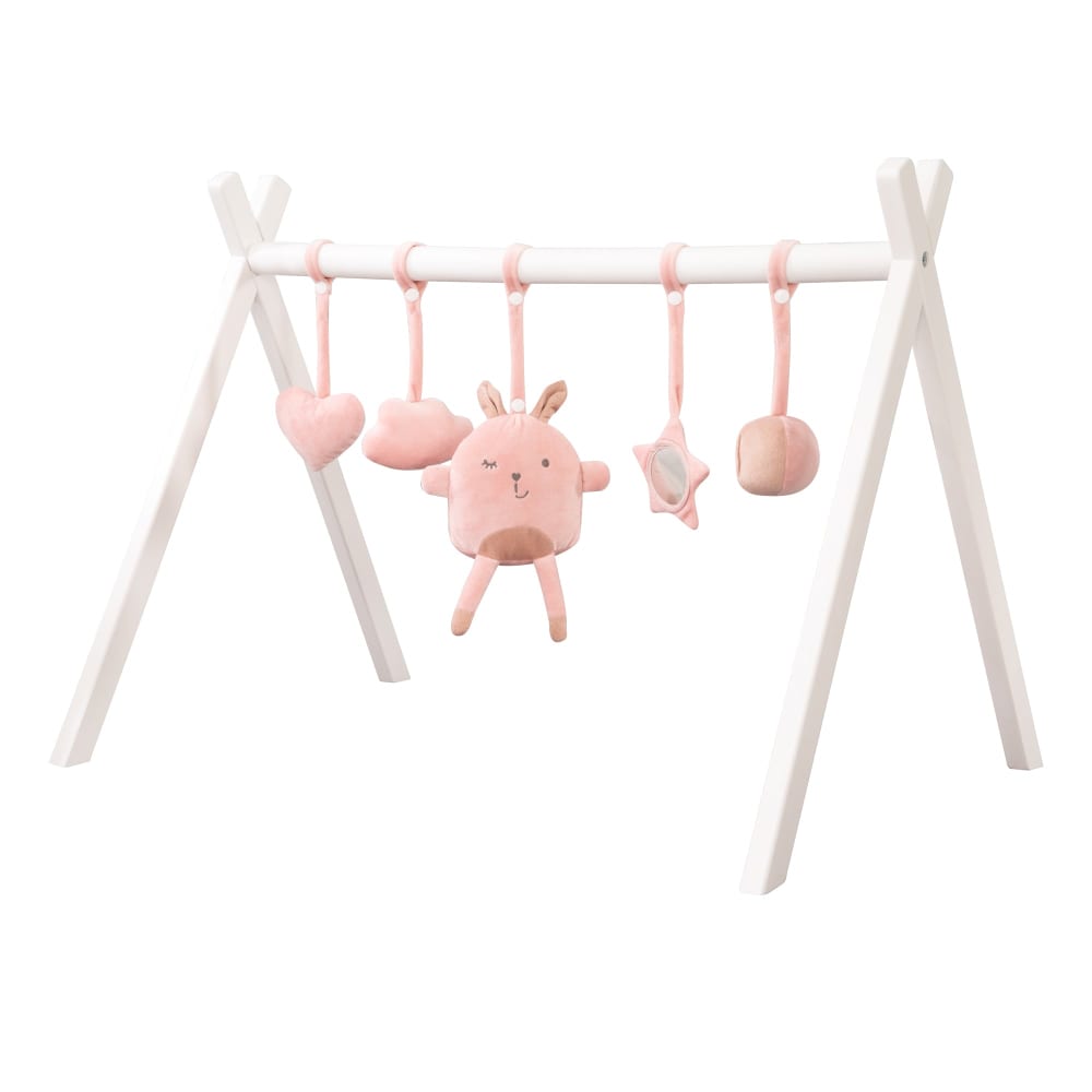 Roba - Arche d'éveil avec 5 jouets roses amovibles, bois blanc