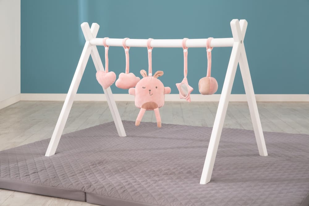 Arche d'éveil avec 5 jouets roses amovibles, bois blanc (Roba) - Image 1