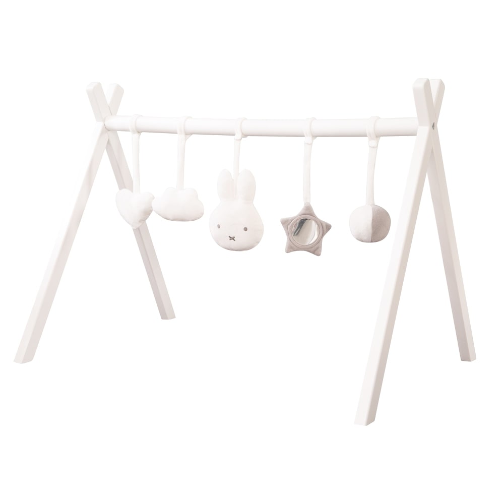 roba - Arche d'éveil avec 5 jouets gris amovibles, bois blanc