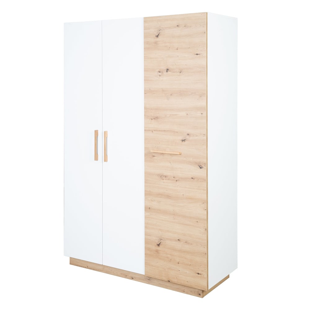 Armoire enfant moderne 3 portes en mélaminé blanc et chêne