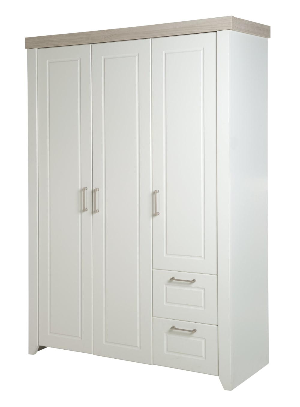 Armoire enfant rustique 3 portes 2 tiroirs en blanc