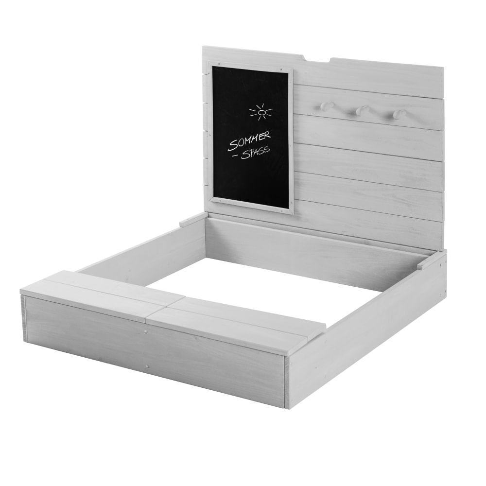 roba Sandkasten mit Deckel, aufklappbar, Tafel, 3 Haken, Grau Grau Holz