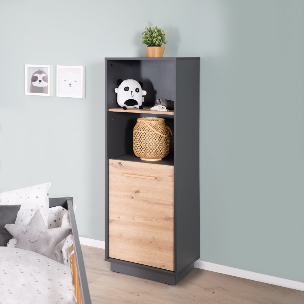 Étagère de rangement 1 porte 2 cases bois anthracite et chêne - Maisons du Monde