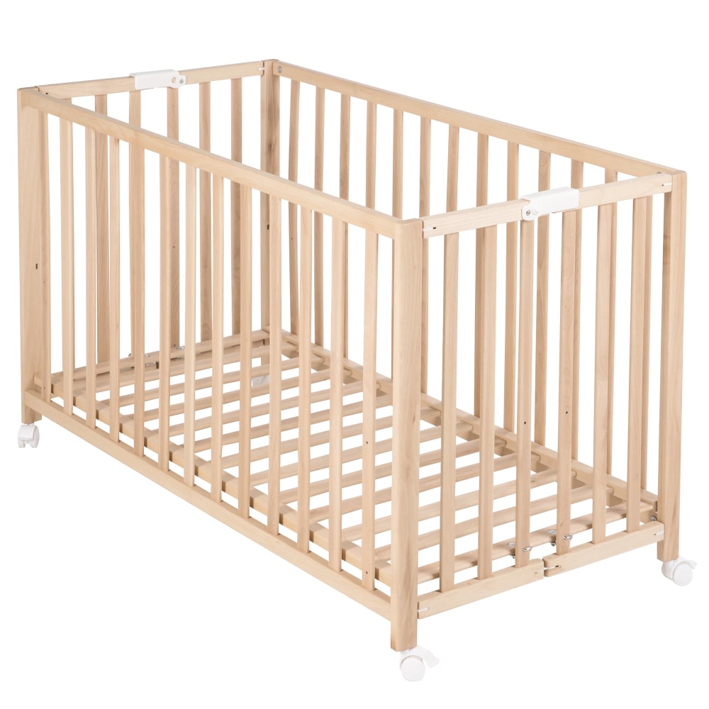 Lit bébé pliant 60x120 réglable en hêtre bio naturel