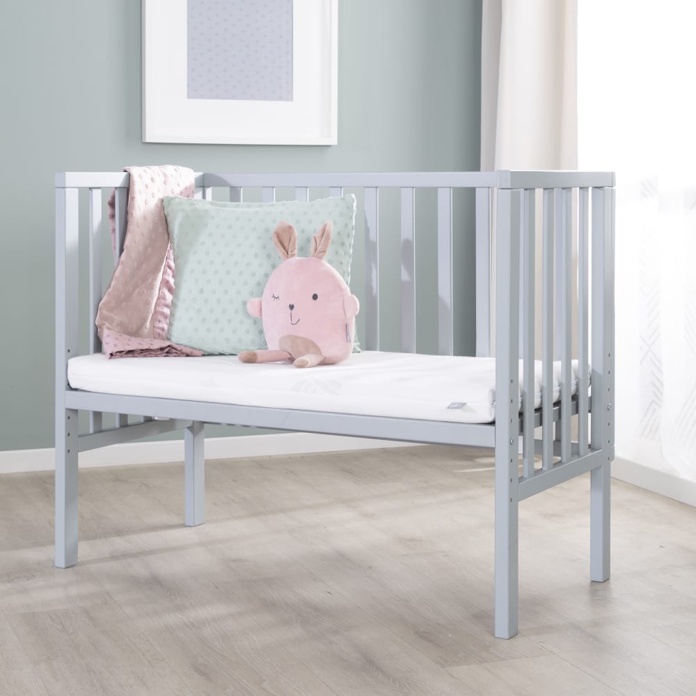 Lit cododo 90x45 avec matelas et barrière en bois gris taupe