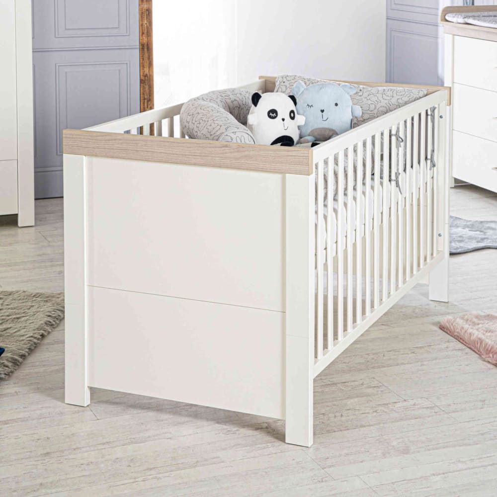 Mitwachsendes Baby-Gitterbett, 70x140cm, Weiß/Luna Elm - Maisons