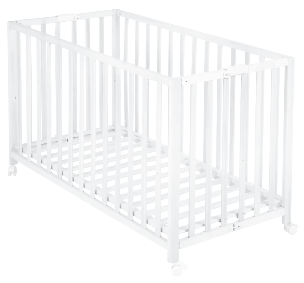 Lit bébé pliant 60x120 réglable en hêtre bio blanc