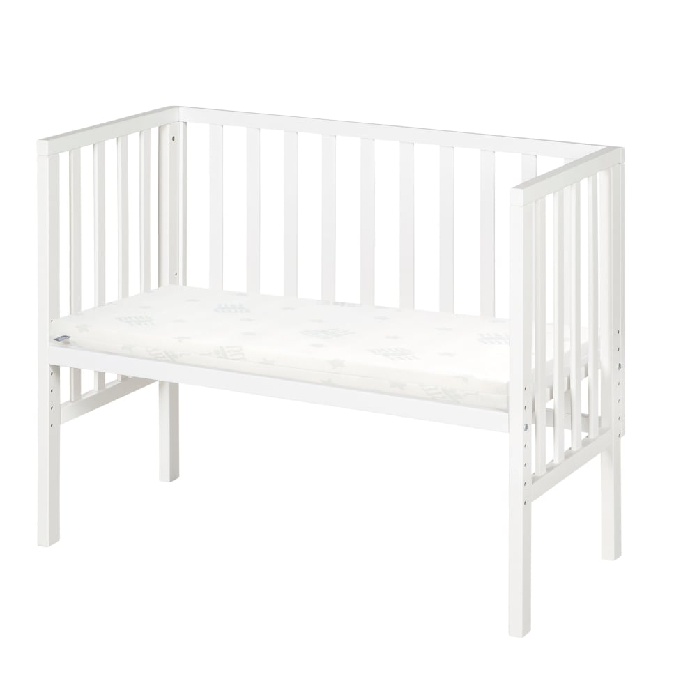 Lit cododo 90x45 avec matelas et barrière en bois blanc