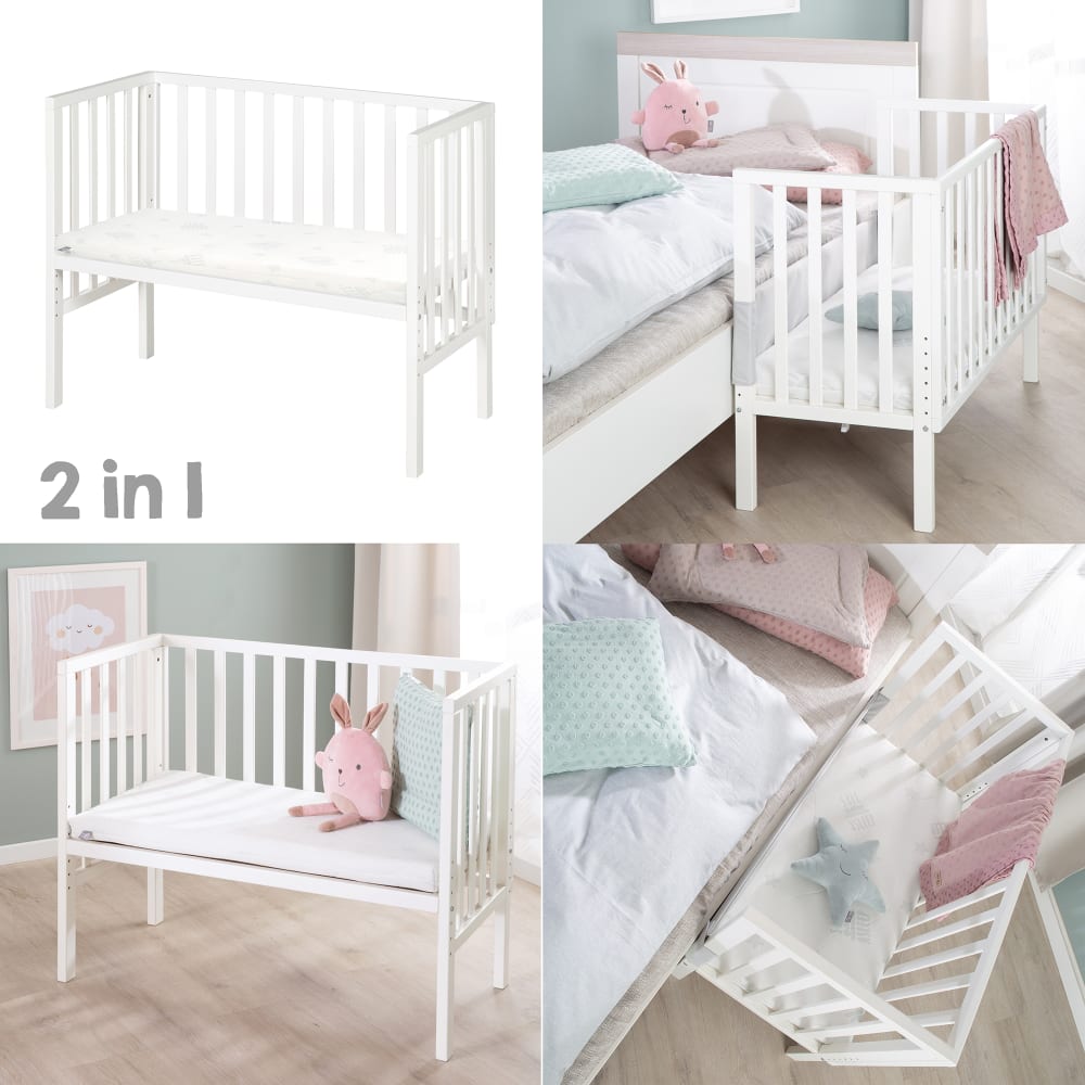 Lit cododo 90x45 avec matelas et barrière en bois blanc - Maisons du Monde