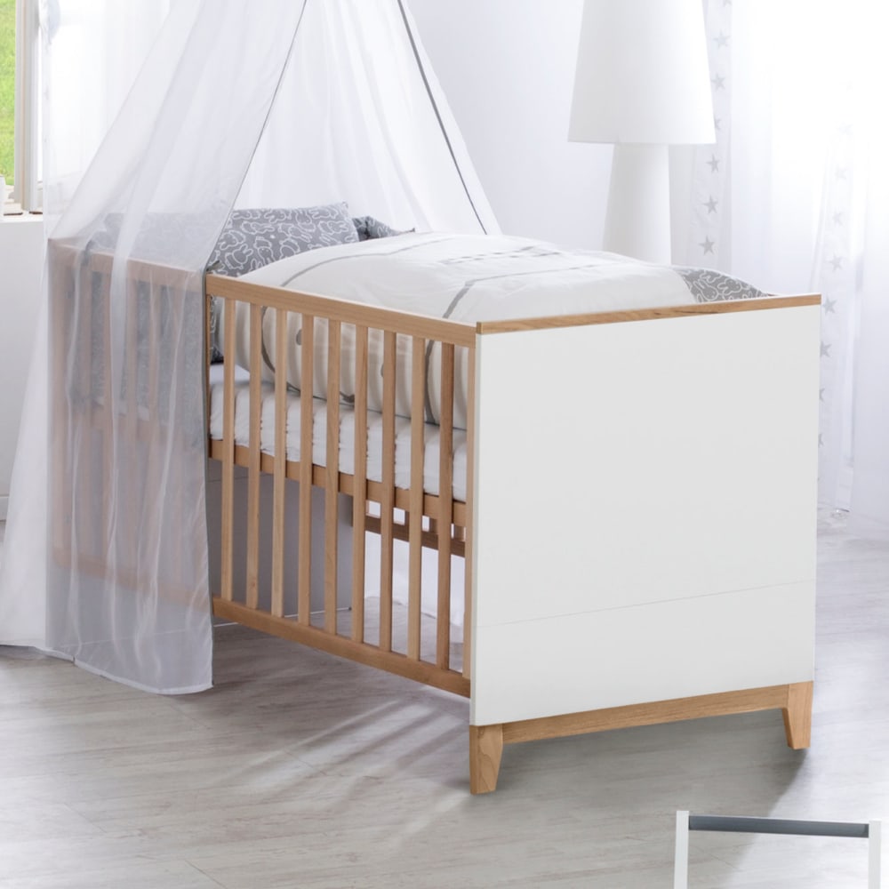 Mitwachsendes Baby-Gitterbett, 70x140cm, Weiß/Goldeiche - Maisons
