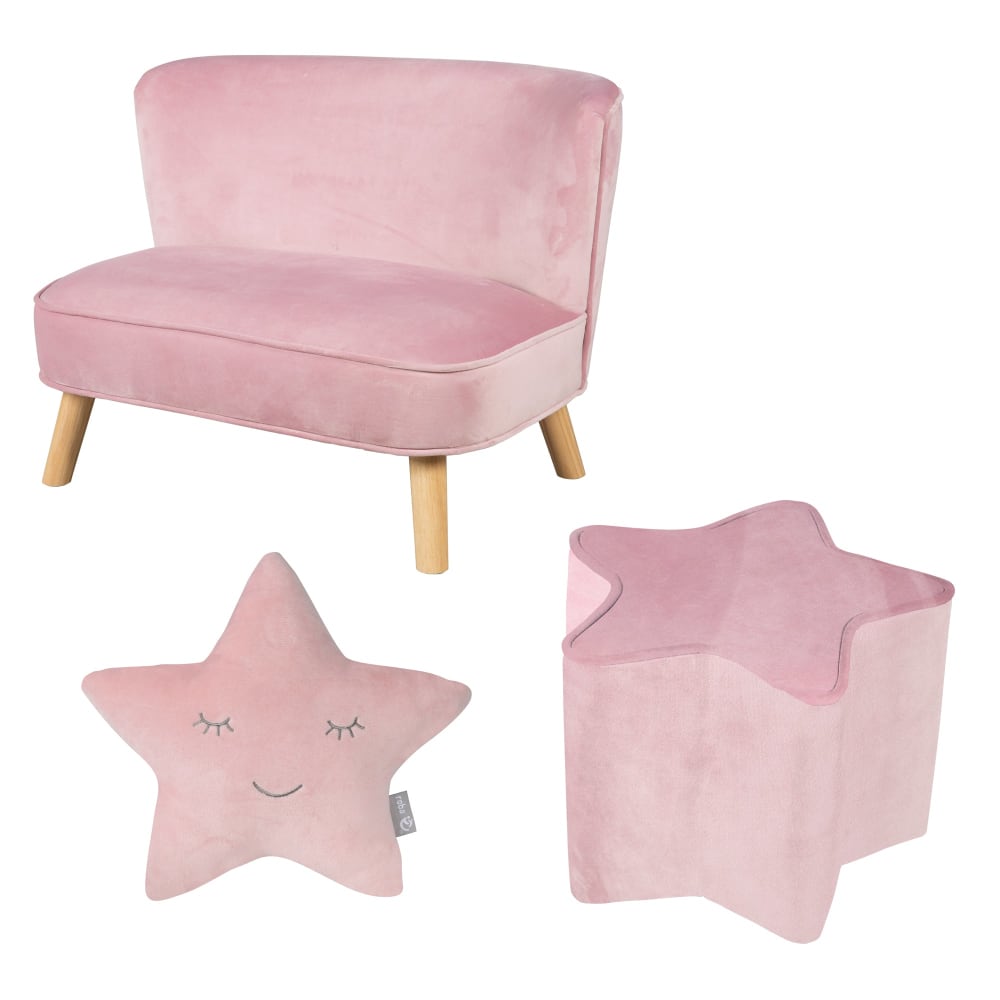 roba Kindersofa und Hocker aus Samtstoff mit Holzfüßen, Rosa style modern ROSA SPANPLATTE Kinder