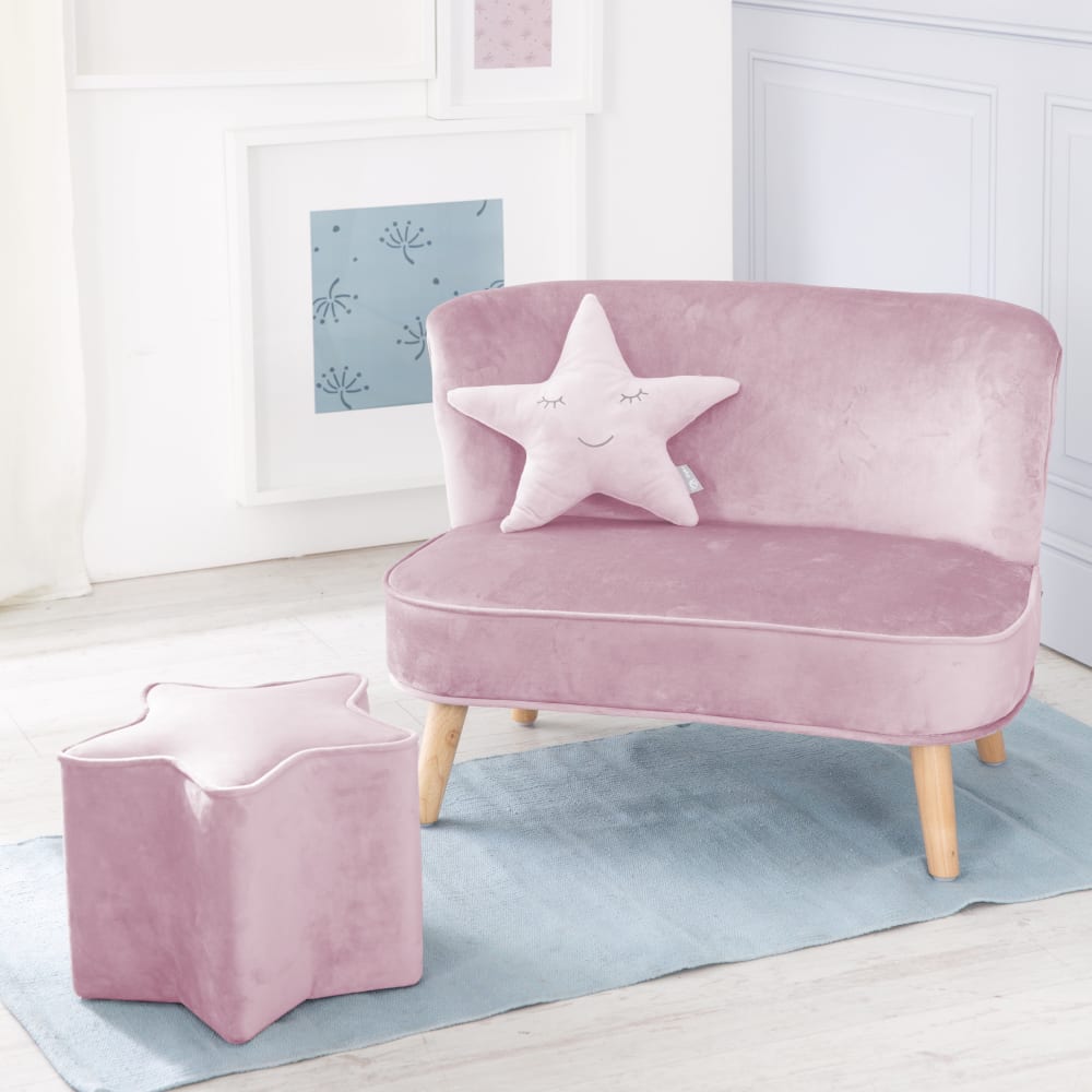 Canapé enfant scandinave + pouf et coussin en velours rose - Maisons du Monde