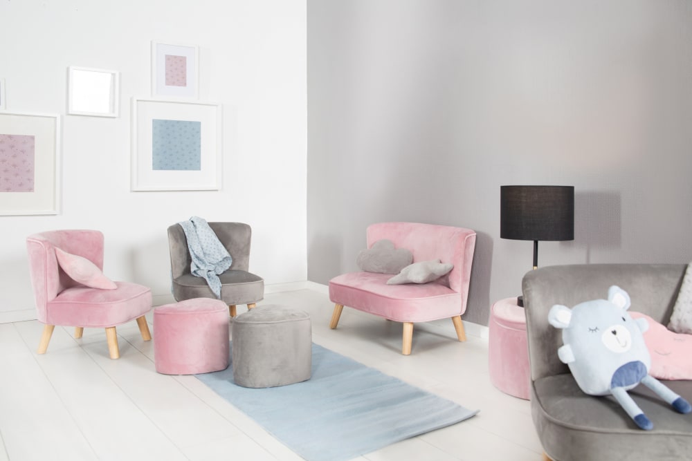Kindersessel mit Holzfüßen, aus Samtstoff grau - Maisons Du Monde