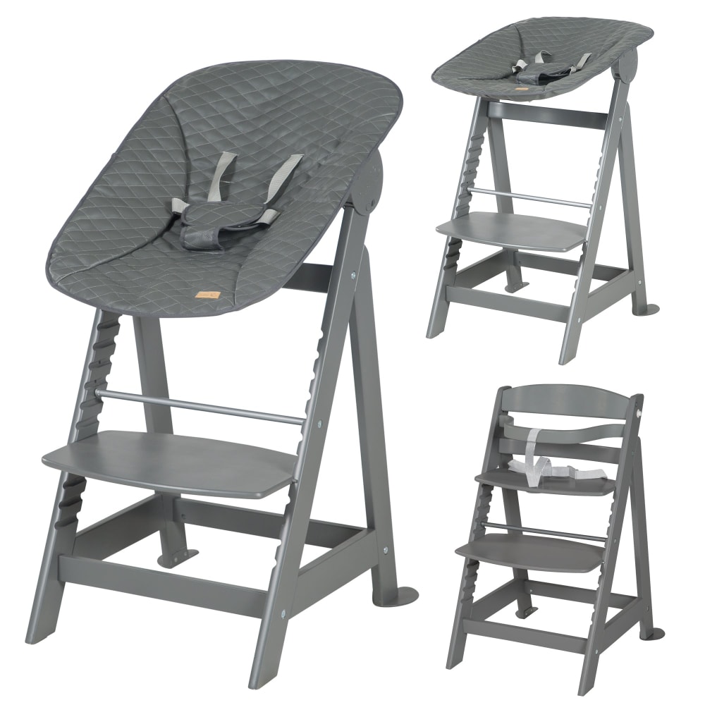 Chaise haute avec transat cuir inclinable en bois anthracite