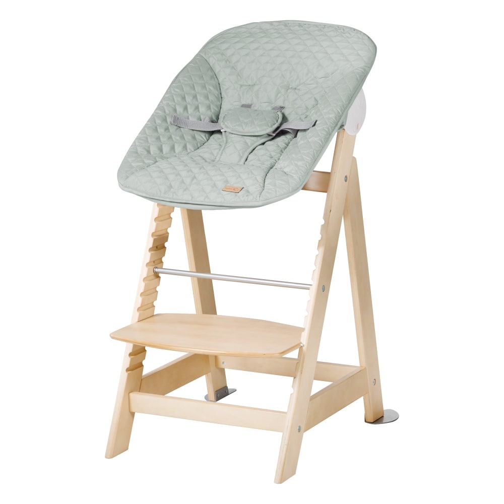 roba - Chaise haute avec transat inclinable vert givré en bois naturel