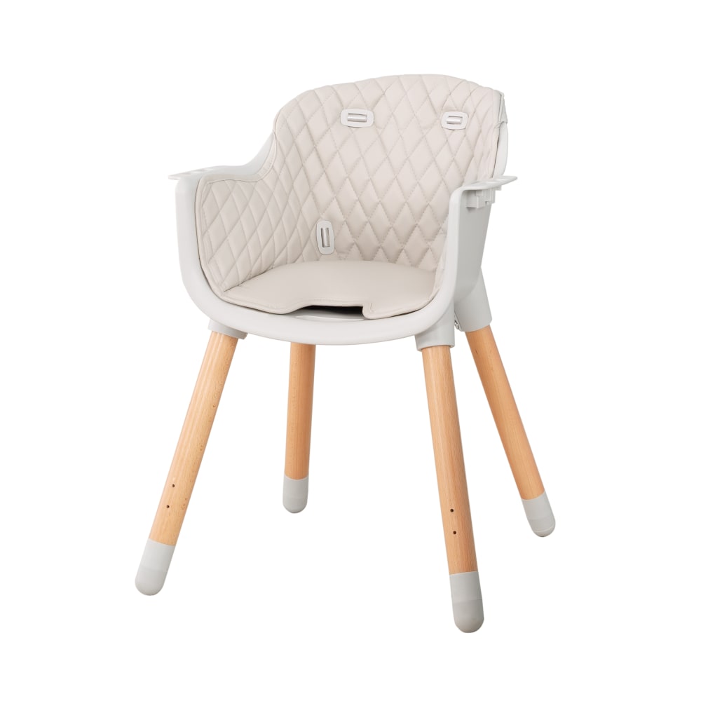 Chaise haute bébé avec coussin d'assise en bois et plastique gris