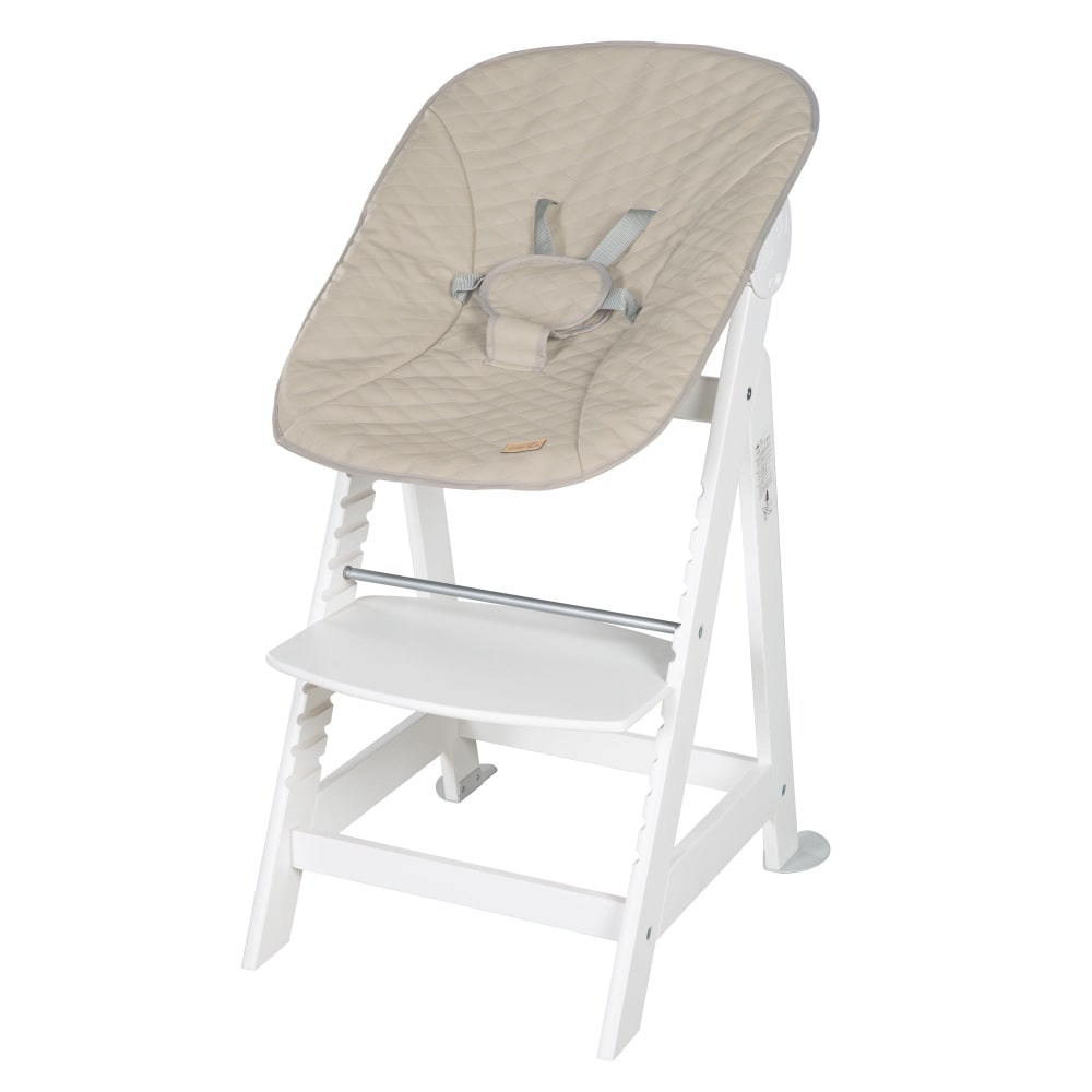 Chaise haute avec transat cuir grège inclinable en bois blanc (roba) - Image 2