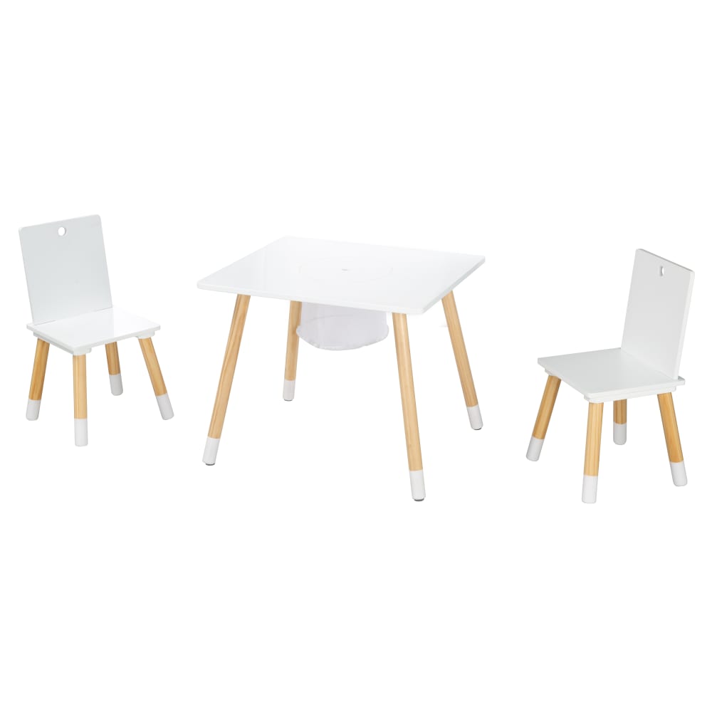 Table et 2 chaises enfant en bois blanc avec filet de rangement - Maisons du Monde