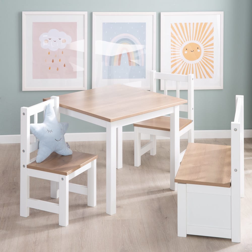 Ensemble table et 2 chaises enfant effet bois blanc - Maisons du Monde