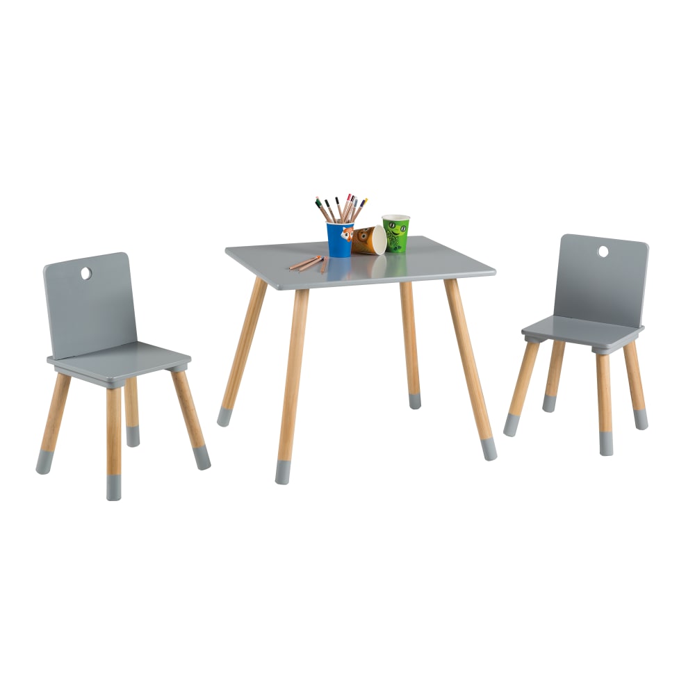 Kindersitzgruppe, 2 Stühle und 1 Tisch, holz/grau - Maisons Du