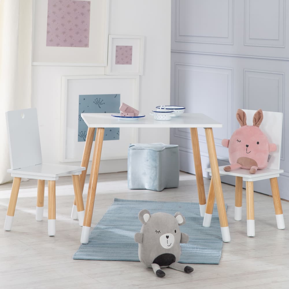 Kindersitzgruppe, 2 Stühle und 1 Tisch, holz/weiß - Maisons Du